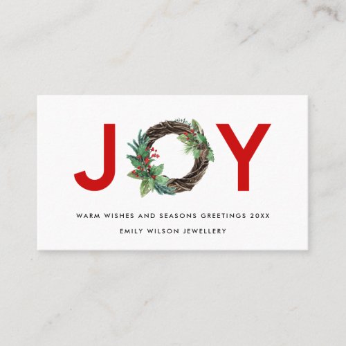 RED CHIC HOLLY BERRY JOY WREATH CHRISTMAS  LOGO BUSINESS CARD