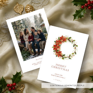 Red Chic Poinsettia Wreath Christmas Photo TMF26 Holiday Card