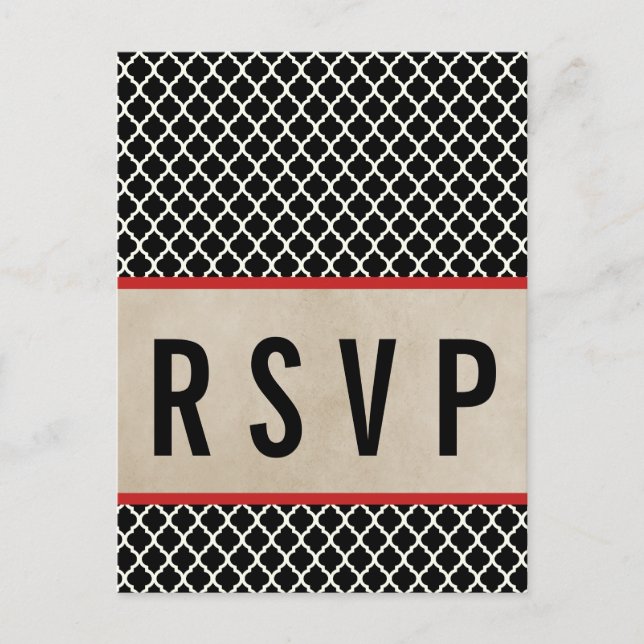 Red Chic Quatrefoil RSVP Postcard (Front)
