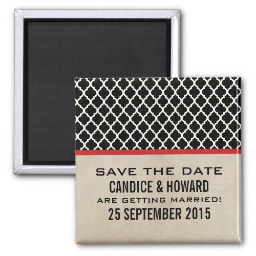 Red Chic Quatrefoil Save the Date Magnet