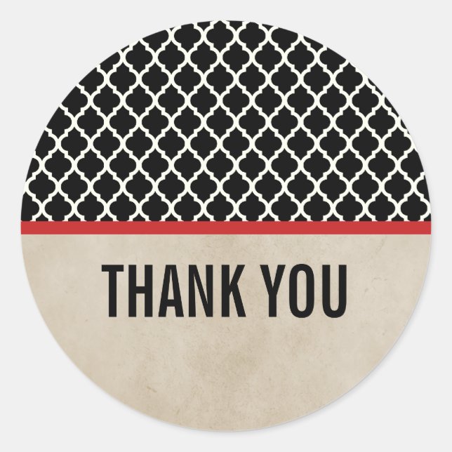 Red Chic Quatrefoil Thank You Stickers (Front)