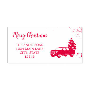 Red Chic Rustic Script Christmas Return Address Self-inking Stamp