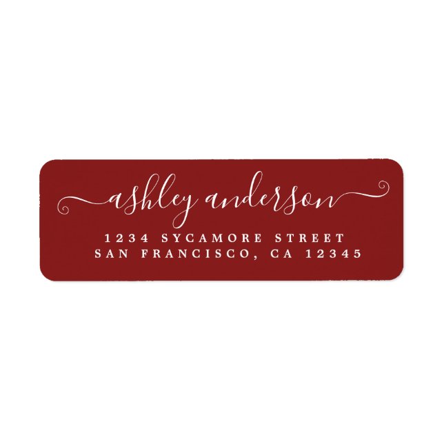 Red Chic Script Name Return Address Label (Front)