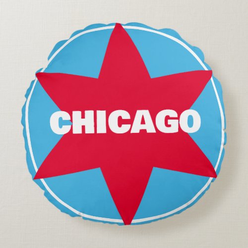 Red Chicago Star on Blue Circle Graphic Round Pillow