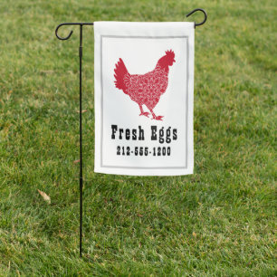 Red Chicken Fresh Eggs Garden Flag