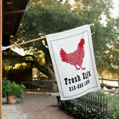 Red Chicken Fresh Eggs House Flag