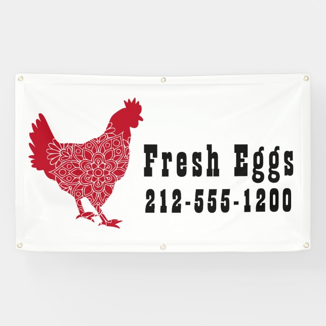 Red Chicken Fresh Eggs Outdoor Banner (Horizontal)