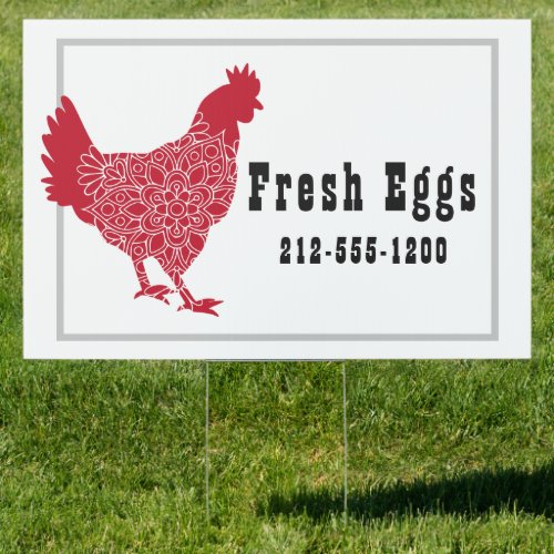 Red Chicken Fresh Eggs Outdoor Sign