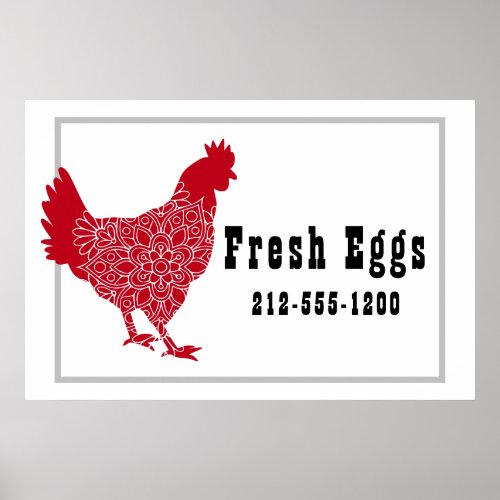 Red Chicken Fresh Eggs Sign