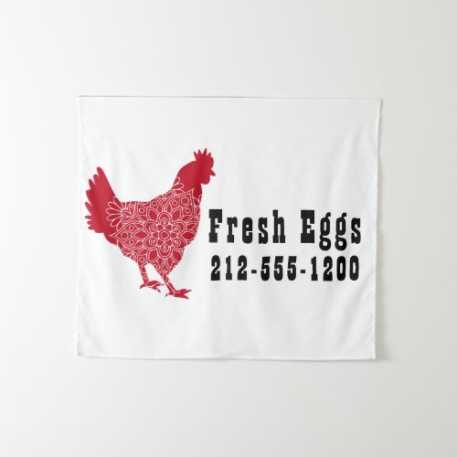 Red Chicken Fresh Eggs Sign Tapestry