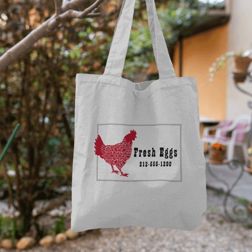 Red Chicken Fresh Eggs  Tote Bag