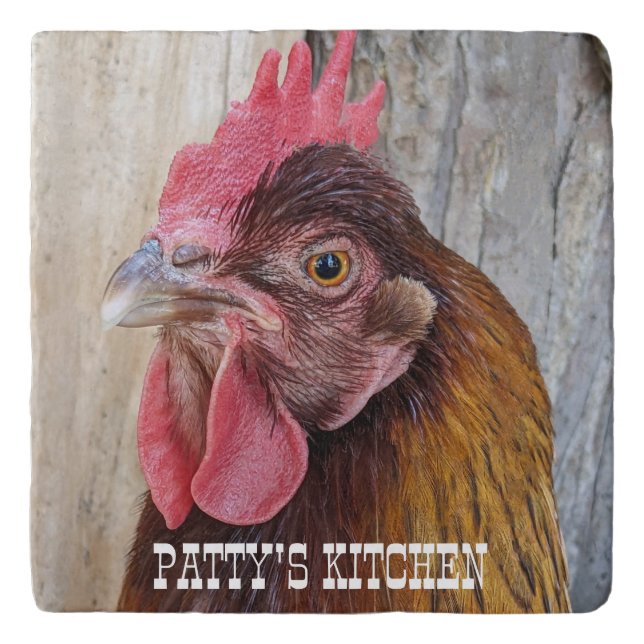 Red Chicken Hen Photo Personalized Trivet (Front)