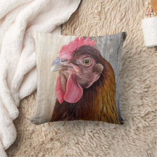 Red Chicken Hen Photo Throw Pillow