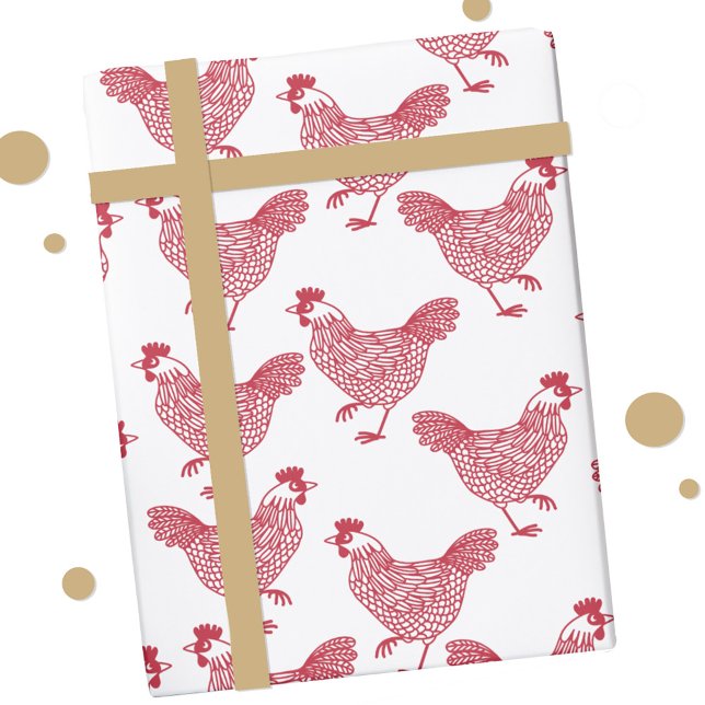 Red Chicken Hen Wrapping Paper (Chicken hen poultry red and white gift wrap paper roll)