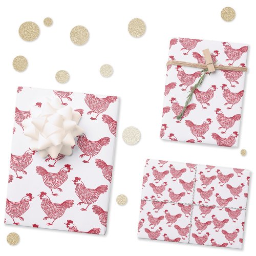Red Chicken Hen Wrapping Paper Sheets