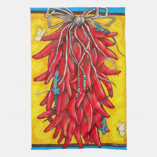 Red Chile Chili Pepper Ristra Towel Lizard Yellow