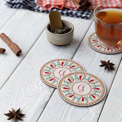 Red Chile Pepper Wreath Round Paper Coaster