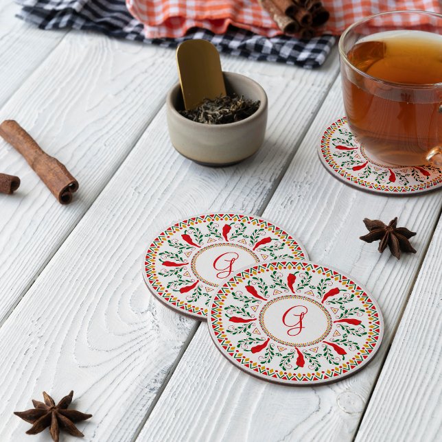 Red Chile Pepper Wreath Round Paper Coaster (Creator Uploaded)