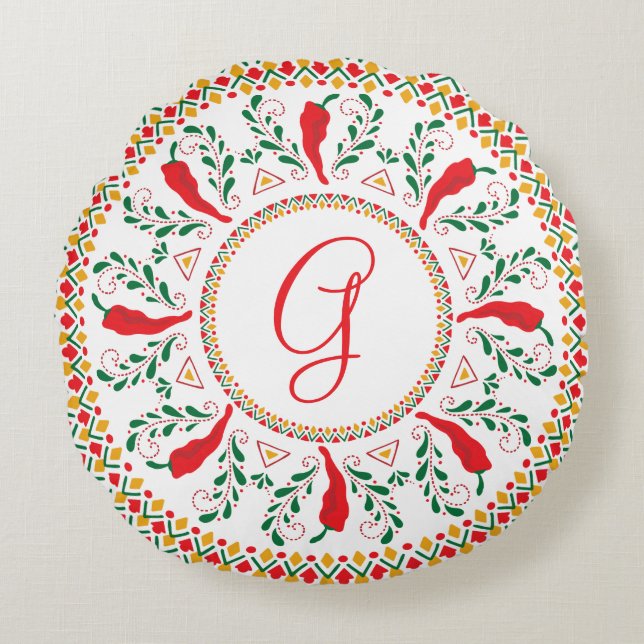 Red Chile Pepper Wreath Round Pillow (Front)