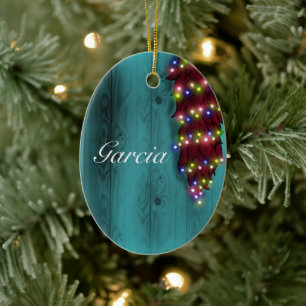 Red Chile ristra on blue door Christmas lights Ceramic Ornament