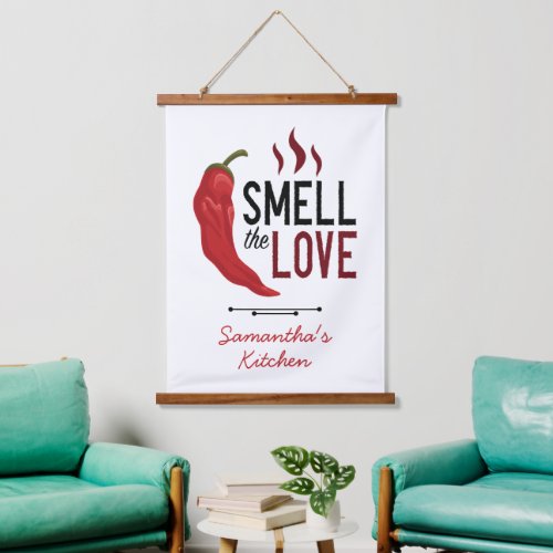Red Chile Smell the Love Hanging Tapestry