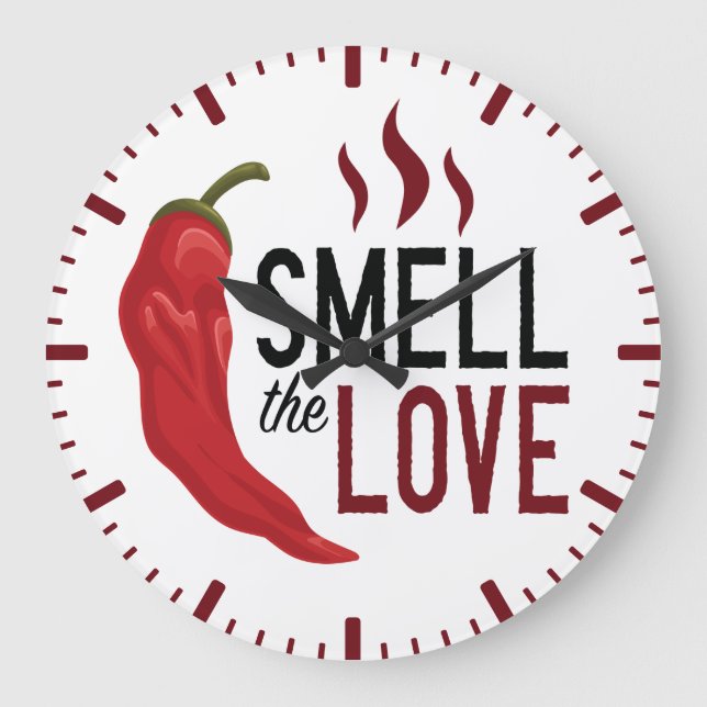 Red Chile Smell the Love Large Clock (Front)