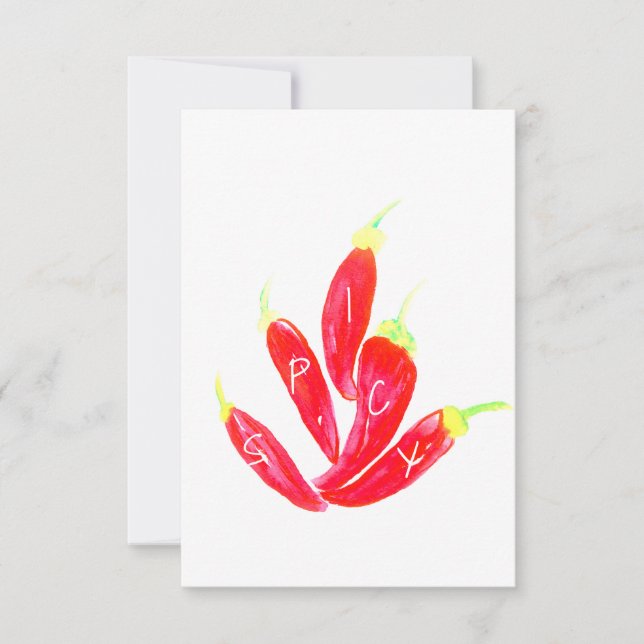 Red Chili Hand Painted Watercolor Peppers Card (Front)
