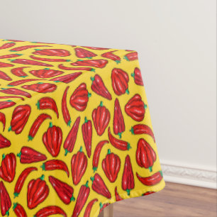 Red Chili Hot Peppers Yellow Background Tablecloth