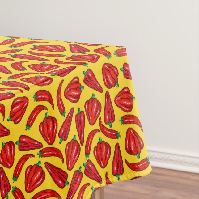 Red Chili Hot Peppers Yellow Background Tablecloth (In Situ)