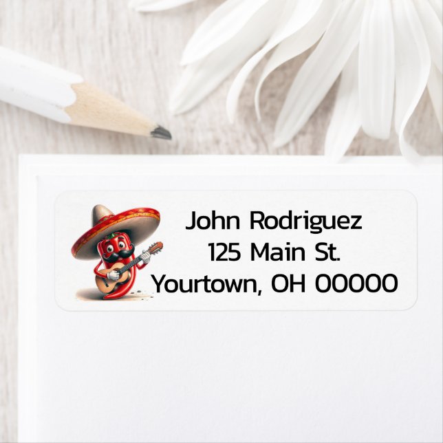 Red Chili Pepper Guitar Player Label (Insitu)