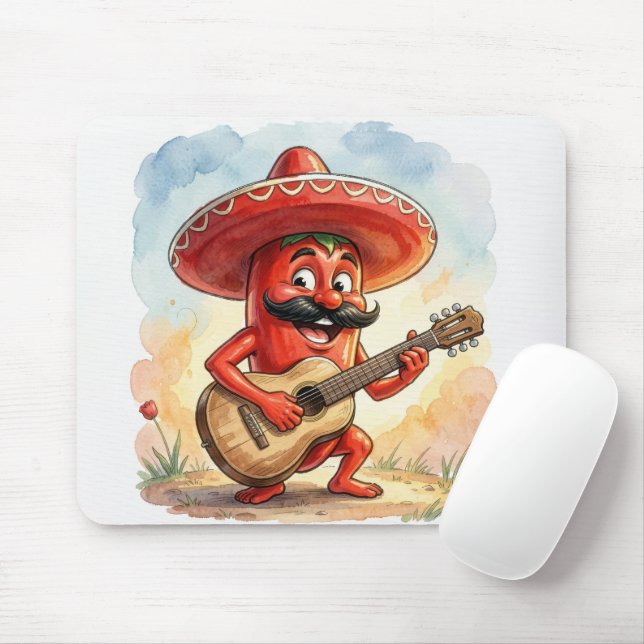 Red Chili Pepper Guitar Player Mouse Pad (With Mouse)