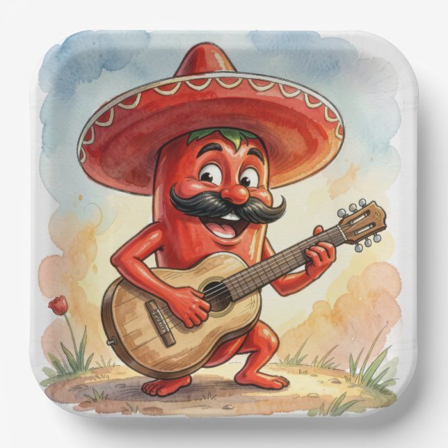 Red Chili Pepper Guitarist Paper Plates (Front)