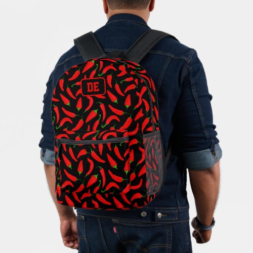 Red Chili Pepper Hot and Spicy Monogram Printed Backpack