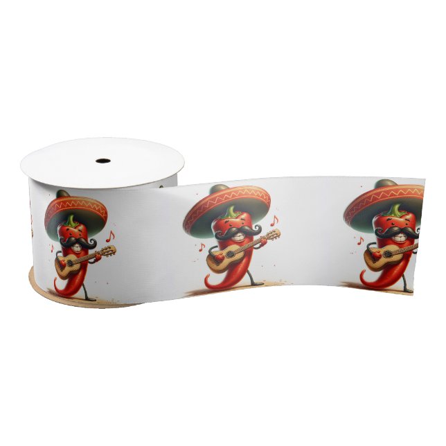 Red Chili Pepper Musician Satin Ribbon (Spool)