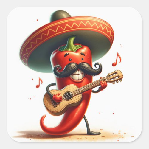 Red Chili Pepper Musician Square Sticker