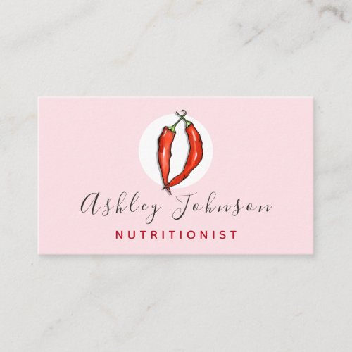 Red Chili Pepper Nutritionist Dietitian Light Pink Business Card