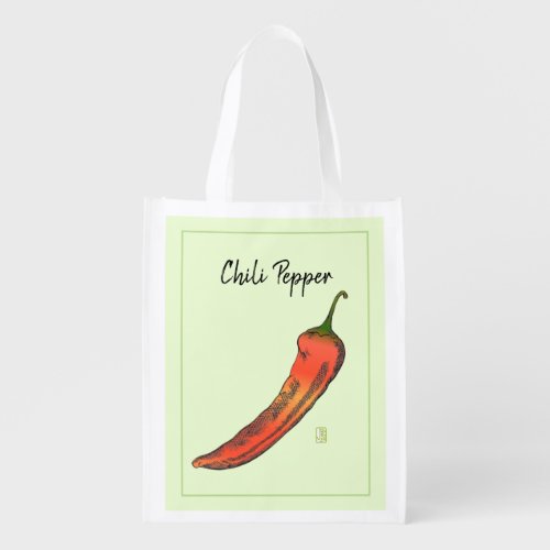 Red Chili Pepper Reusable Fold and Snap Fabric Bag