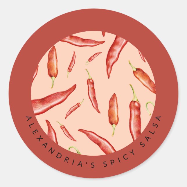 Red Chili Pepper | Spicy Salsa | Custom Message Classic Round Sticker (Front)