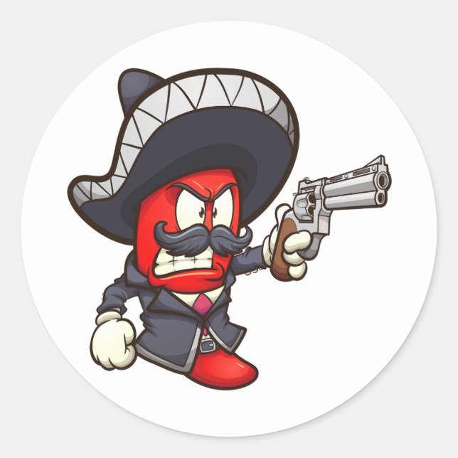 red chili pepper with a mariachi outfit and a revo classic round sticker (Front)