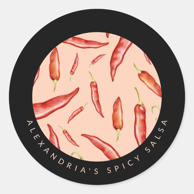 Red Chili Pepper | Your Personalized Spicy Salsa Classic Round Sticker (Front)