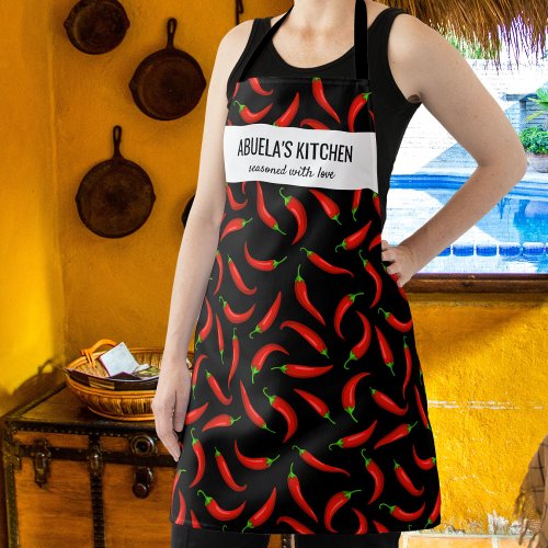 Red Chili Peppers Abuelas Kitchen Custom Chef Apron