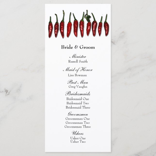 Red Chili Peppers Festive Wedding Program (Front)
