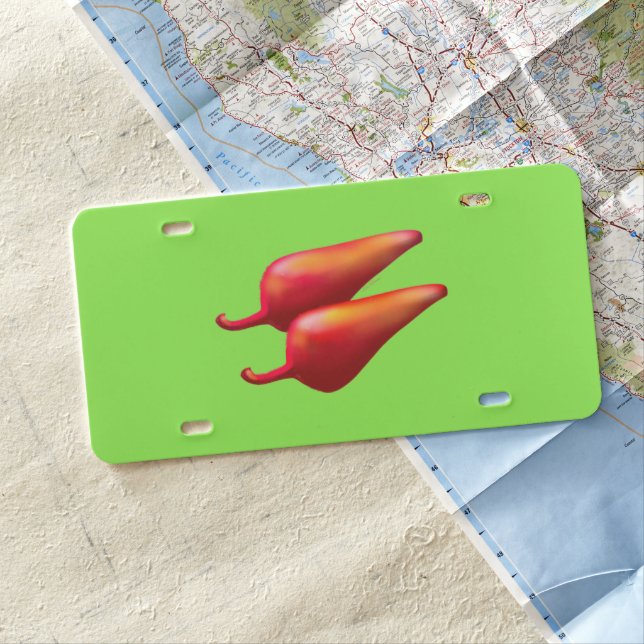 Red Chili Peppers lime green plastic license plate (In Situ)