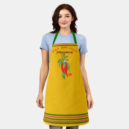 Red Chili Peppers Mustard Green Red Text Apron