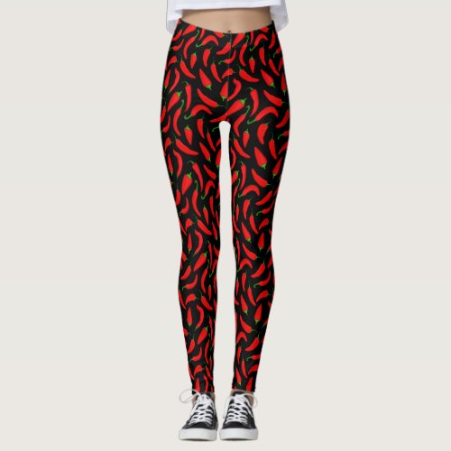 Red Chili Peppers on Black Leggings