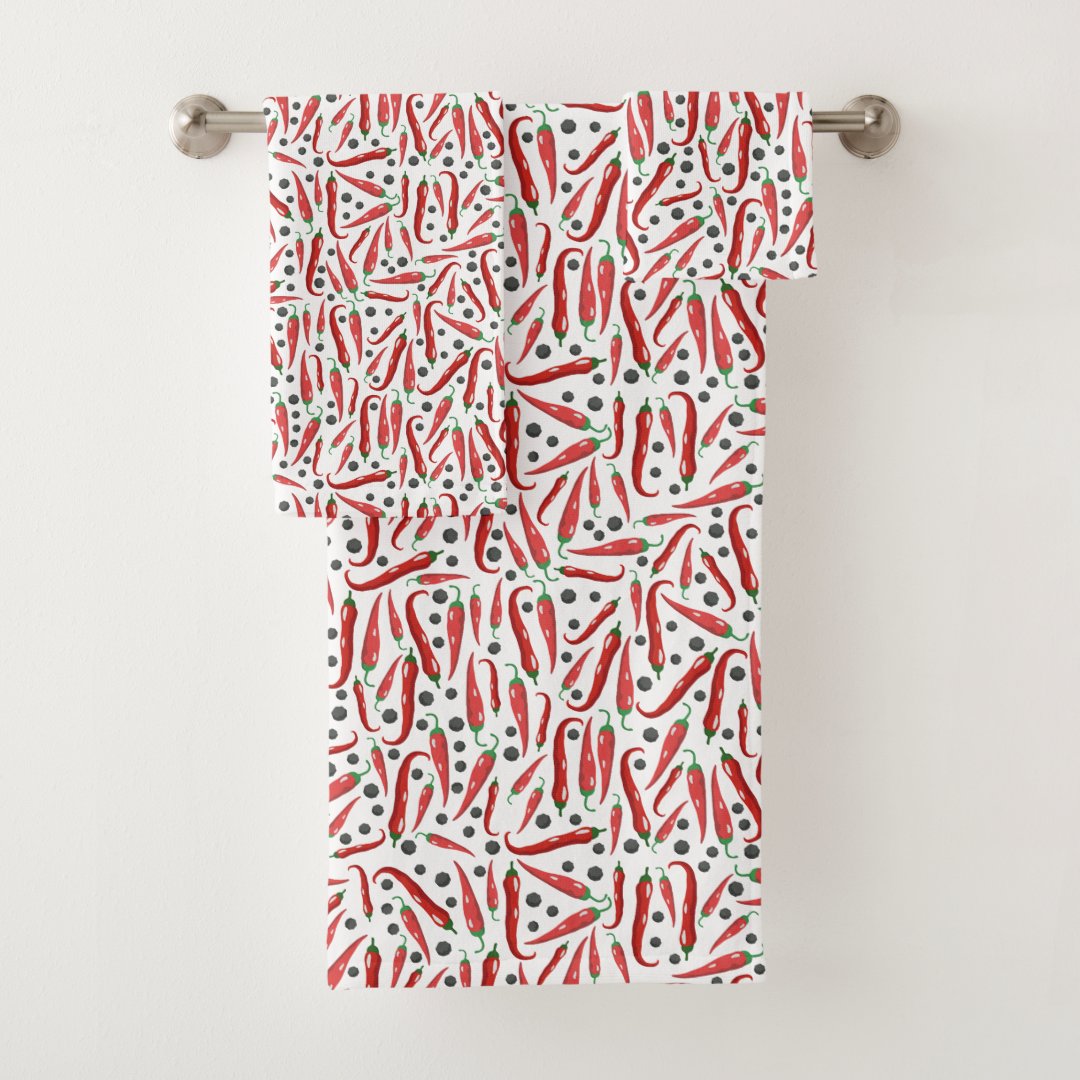 Red Chili Peppers Pattern Bath Towel Set Zazzle