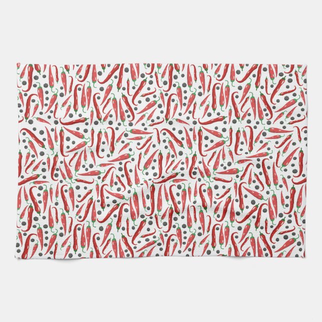 Red Chili Peppers Pattern Kitchen Towel (Horizontal)