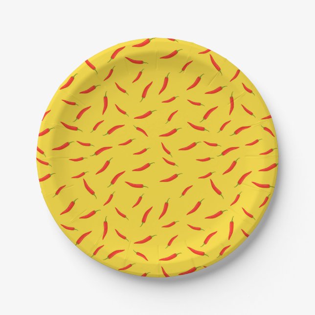 Red Chili Peppers Pattern Paper Plates (Front)