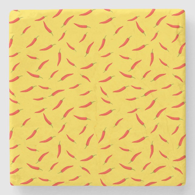 Red Chili Peppers Pattern Stone Coaster (Front)