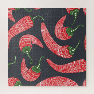Red chili peppers: seamless vintage pattern jigsaw puzzle